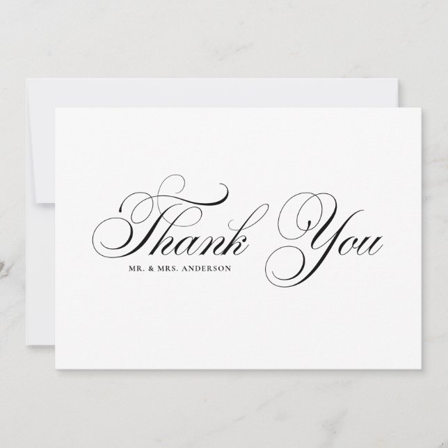 Carte De Remerciements Mariage Script Formal Noir avec Flourish (Devant)