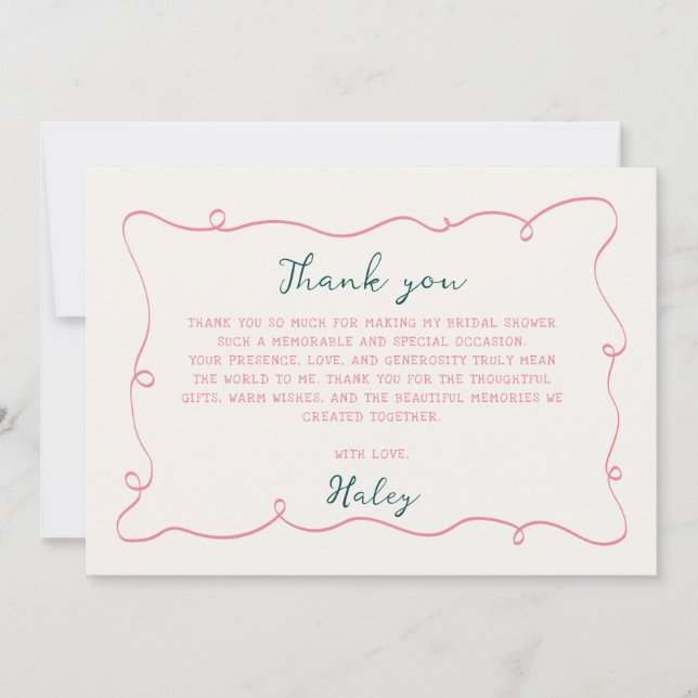 Carte De Remerciements Mariage Shower Dessiné à la Main  (Devant)