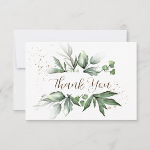 Carte De Remerciements Mariage simple Aquarelle Verdure Or Splashes