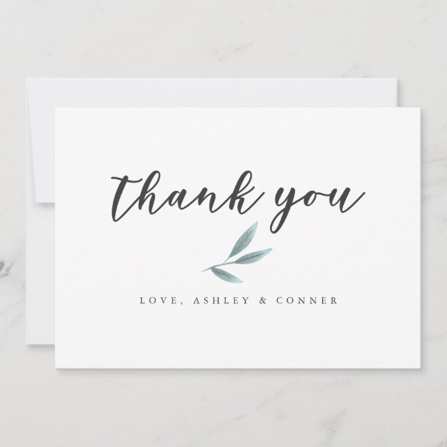 Carte De Remerciements Mariage simple feuille verte (Devant)