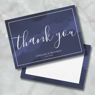 Carte De Remerciements Mariage simple moderne élégant bleu marine
