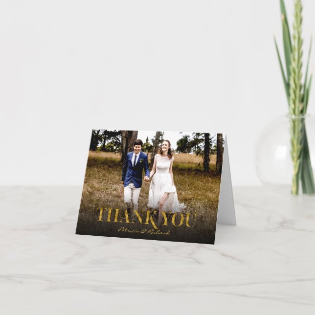 Carte De Remerciements Mariage simple moderne Gold Foil Photo (Devant)