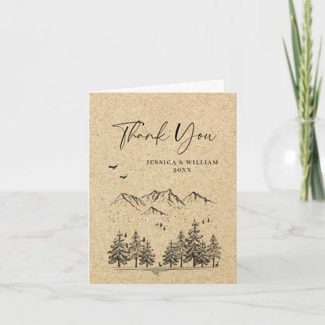 Carte De Remerciements Mariage simulé Kraft Paper Forest Mountains (Devant)