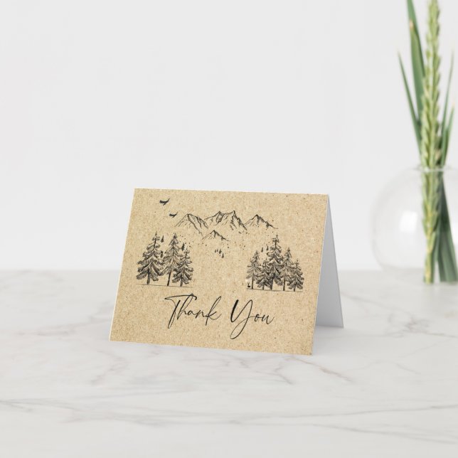 Carte De Remerciements Mariage simulé Kraft Paper Forest Mountains (Devant)