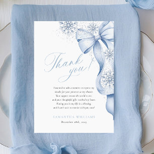 Carte De Remerciements Mariage sous la neige Shower d'hiver Bleu Ruban de
