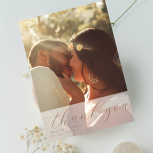 Carte De Remerciements Mariage Superposition de photo de script beige élé