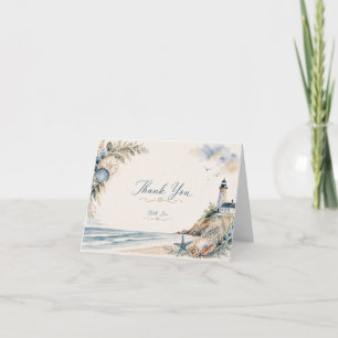 Carte De Remerciements Mariage sur la plage du phare côtier de Nantucket