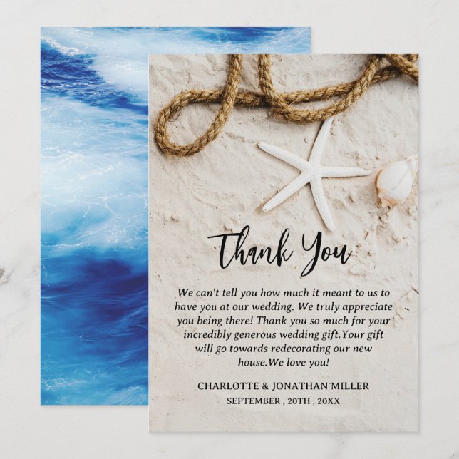 Carte De Remerciements Mariage sur la plage tropicale personnalisée (Devant / Derrière)