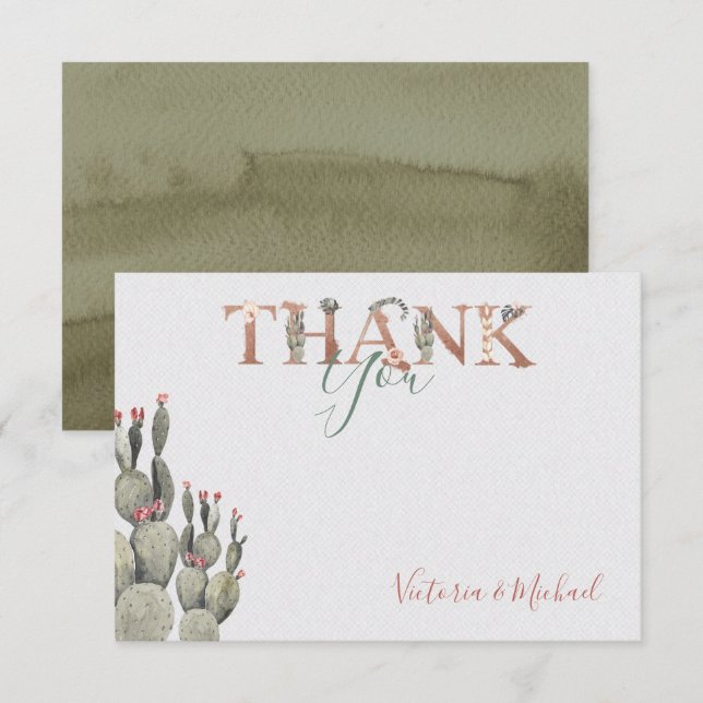 Carte de remerciements Mariage Terracota et Cactus (Devant / Derrière)