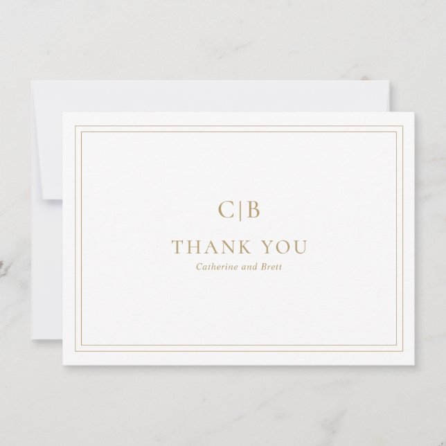 Carte De Remerciements Mariage traditionnel or élégant (Devant)