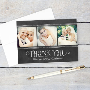 Carte De Remerciements Mariage Trois Photo Rustique Tableau Noir Mr et Mm