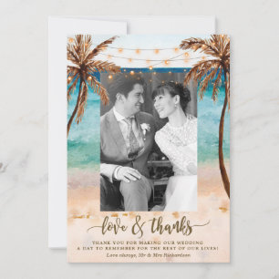 Carte De Remerciements mariage tropical de plage de photo d'amour et de