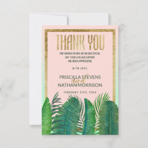 Carte De Remerciements Mariage tropical d'or de feuille de banane de