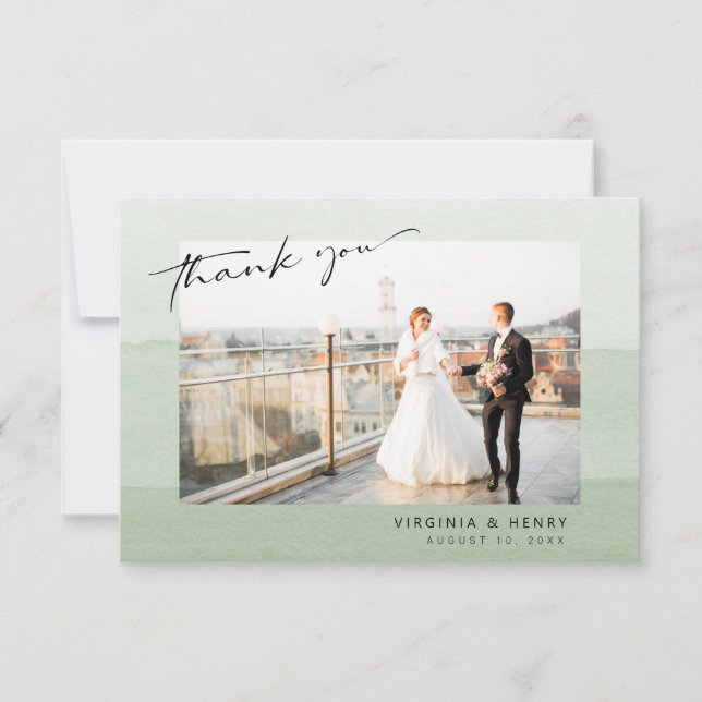 Carte De Remerciements Mariage vert aquarelle (Devant)