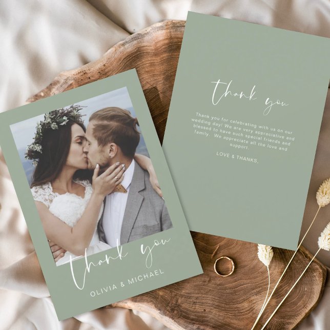 Carte de remerciements Mariage vert Budget Sage (Créateur téléchargé)