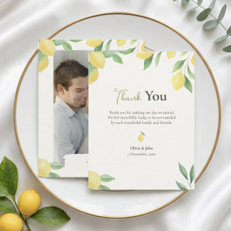 Carte De Remerciements Mariage Vert Citron avec Fond Photographique