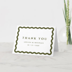 Carte De Remerciements Mariage vert et blanc Retro Wavy