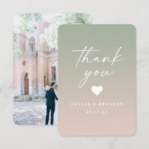 Carte De Remerciements Mariage vert et rose en poudre pour feuille Ombre 