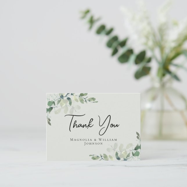 Carte de remerciements Mariage vert Eucalyptus Sag (Debout devant)