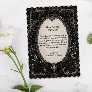 Carte De Remerciements Mariage Victorien de Luxe en Dentelle Noire Gothiq
