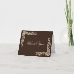 Carte De Remerciements Mariage Vintage Baroque Brun Espresso et Crème