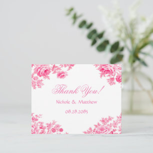 Carte De Remerciements Mariage vintage de fleurs de toile rose