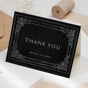 Carte De Remerciements Mariage vintage en argent noir