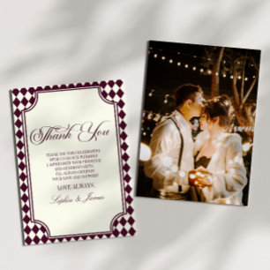 Carte De Remerciements Mariage Vintage Ivoire Vin Argent Ancien Luxe