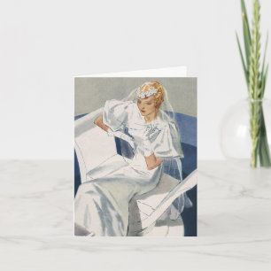 Carte De Remerciements Mariage Vintage, Mariée Art Déco Moderne Du Milieu