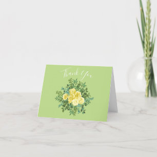 Carte De Remerciements Mariage Vintage Rose de printemps jaune et vert