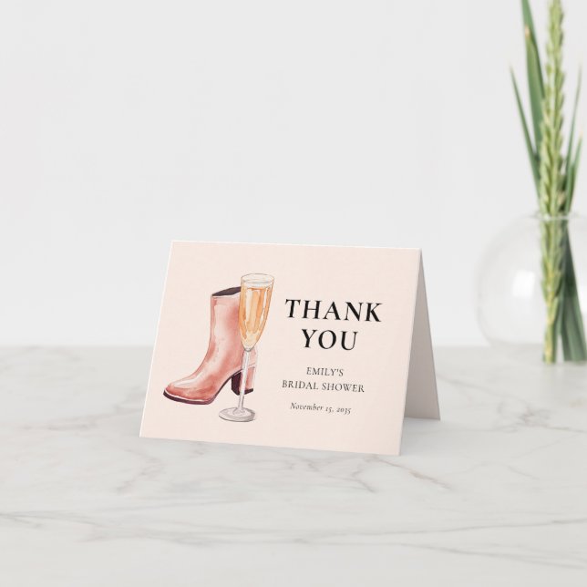 Carte De Remerciements Mariage Western Boots & Bubbly (Devant)