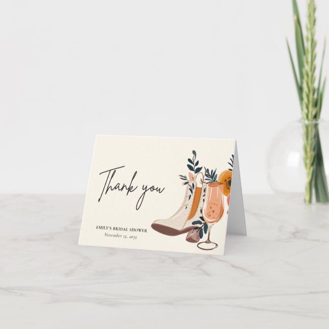 Carte De Remerciements Mariage Western Boots & Bubbly (Devant)