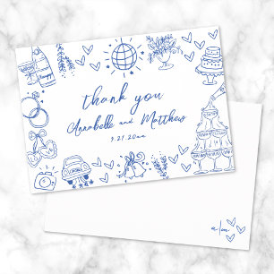 Carte De Remerciements Mariage Whimsical bleu dessiné à la main