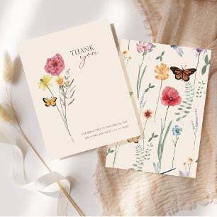 Carte De Remerciements Mariage Whimsical Fleur sauvage rose simple