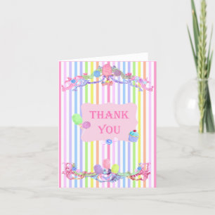 Carte De Remerciements Marie Antoinette bonbons rayures pastels français