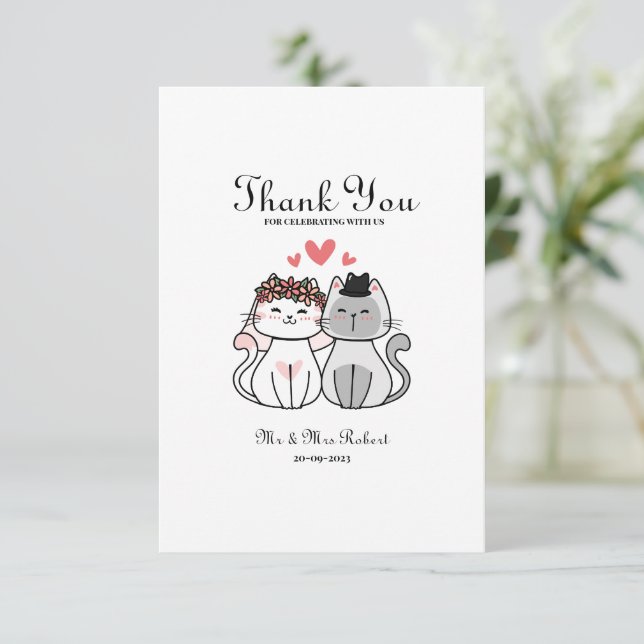Carte De Remerciements Mariée Et Salle De Cat Mignonne (Debout devant)