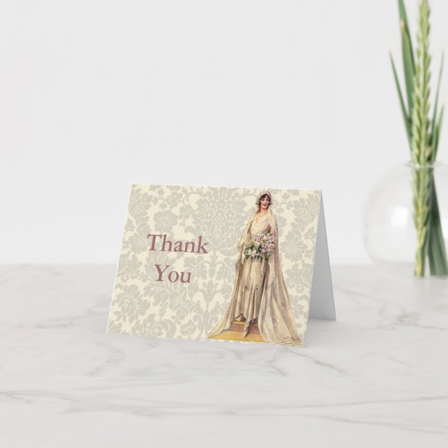 Carte De Remerciements Mariée vintage (Devant)