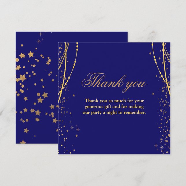 Carte De Remerciements Marine bleu avec étoiles or double joint anniversa (Devant / Derrière)