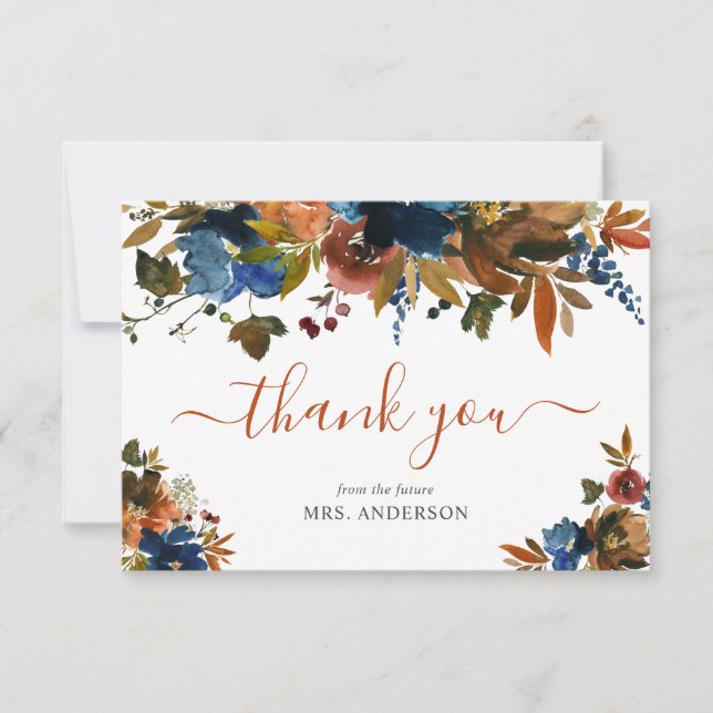 Carte De Remerciements Marine Bleu Brown chute en amour Fête des mariées  (Devant)