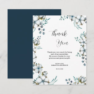 Carte De Remerciements Marine bleu Cotton fleurs eucalyptus Fête des mari
