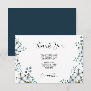 Carte De Remerciements Marine bleu Cotton fleurs eucalyptus Fête des mari