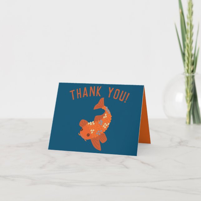 Carte De Remerciements Marine Bleu et Orange Koi Goldfish (Devant)