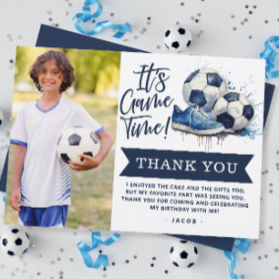 Carte De Remerciements Marine Bleu Soccer Enfants Aquarelle Photo