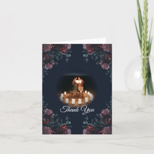 Carte De Remerciements Marine Bleue Flore Élégant Mariage Maroon Mauve