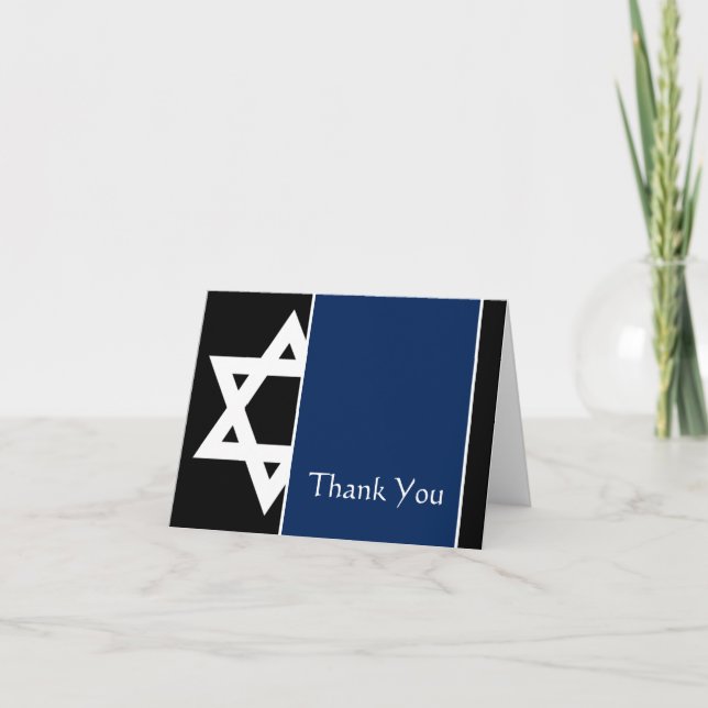 Carte De Remerciements Marine Blue Black Star de David Bar Mitzvah (Devant)