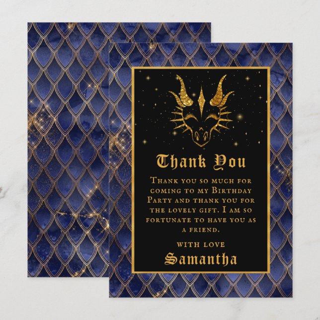 Carte De Remerciements Marine Blue Dragon Scales Gold Faux Parties scinti (Devant / Derrière)