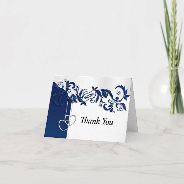 Carte De Remerciements Marine Blue Floral Design (Devant)
