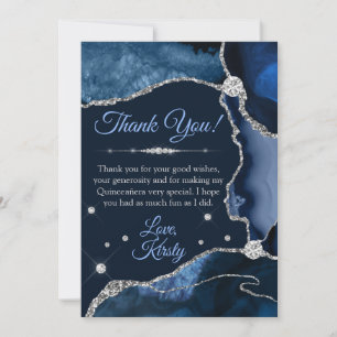Carte De Remerciements Marine Blue & Silver Faux Parties scintillant Agat