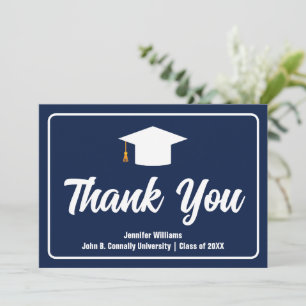 Carte De Remerciements Marine Blue White Typographie Custom Graduate