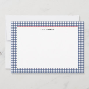 Carte De Remerciements Marine et blanc Nautique En vichy plat